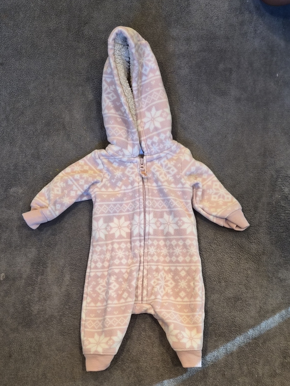 Soft Pink Fair Isle Hooded One-Piece for Kids